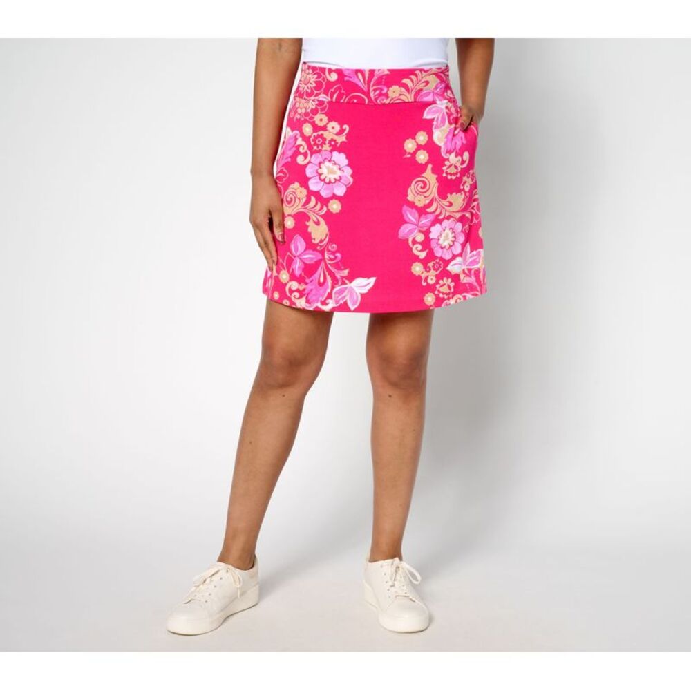 Susan Graver Women's Petite Skirt 1XP Courtside Social Printed Pink A687887